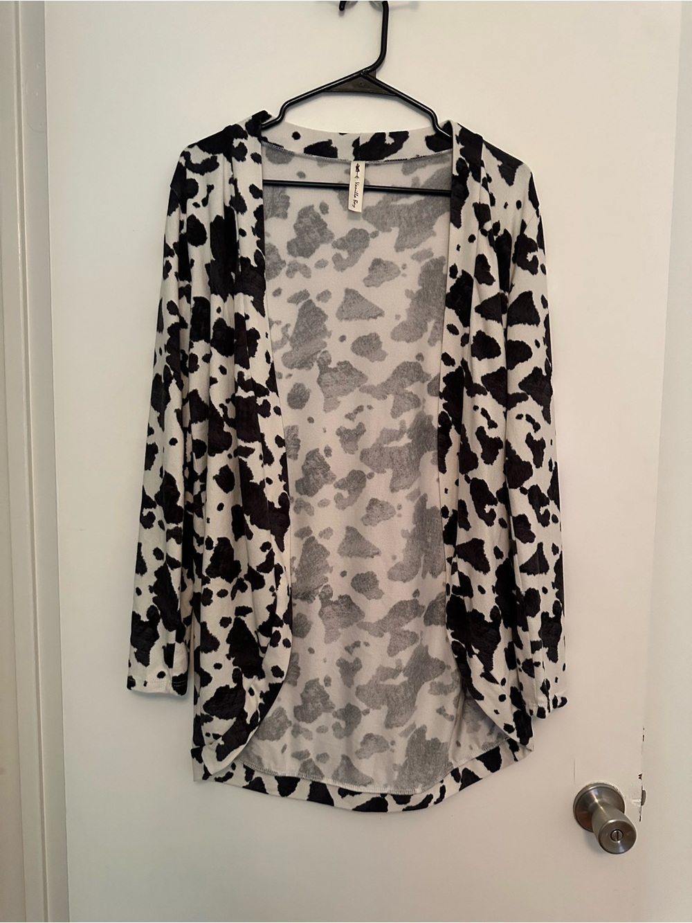 Vanilla Bay Black and White Cow-Print Open Cardigan